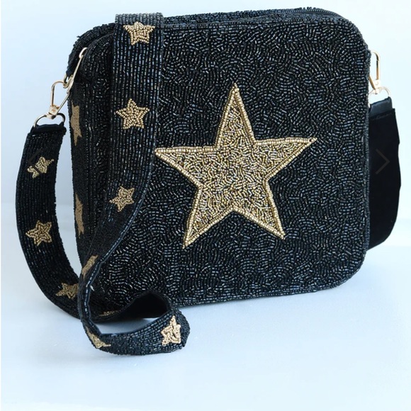 Black and gold star beaded moyna purse - Picture 2 of 6